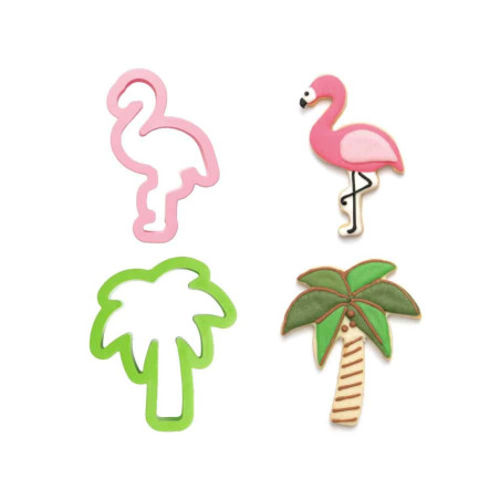 2-flamingo-and-palm tree cookie cutters