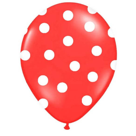 6 red balloons with white polka dots - 30 cm