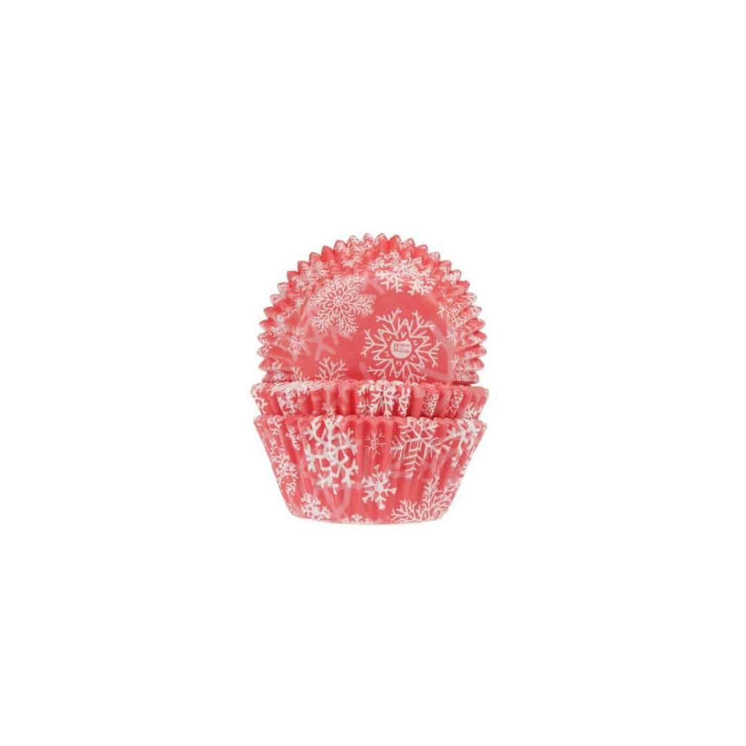 red Christmas cupcake cases with snowflake design