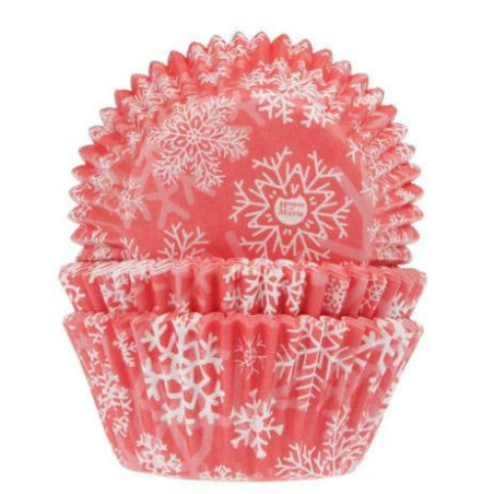 red Christmas cupcake cases with snowflake design