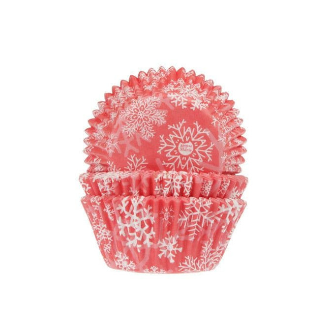 red Christmas cupcake cases with snowflake design