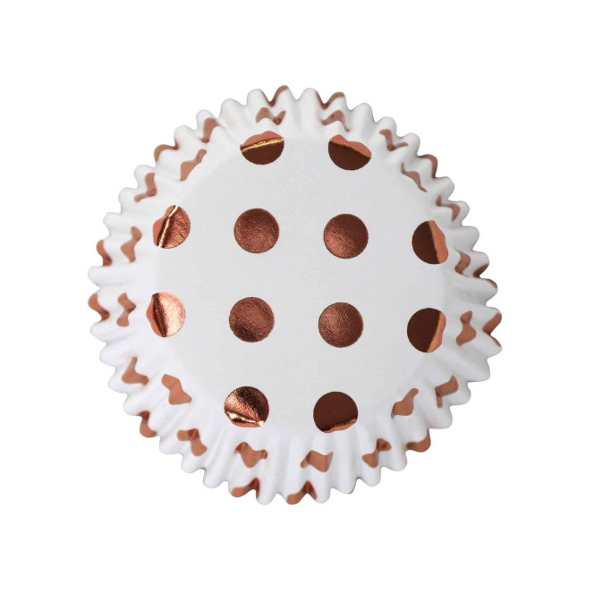 30-white-cupcake-cases-with-pink-gold polka dots