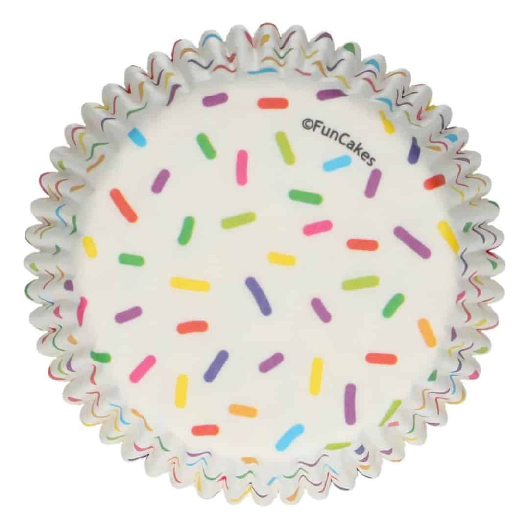 48 White cupcake cases with confetti decoration