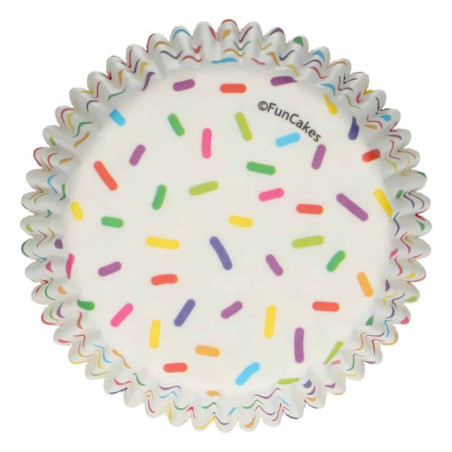 48 White cupcake cases with confetti decoration
