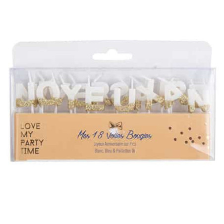 Happy birthday candle kit White & gold