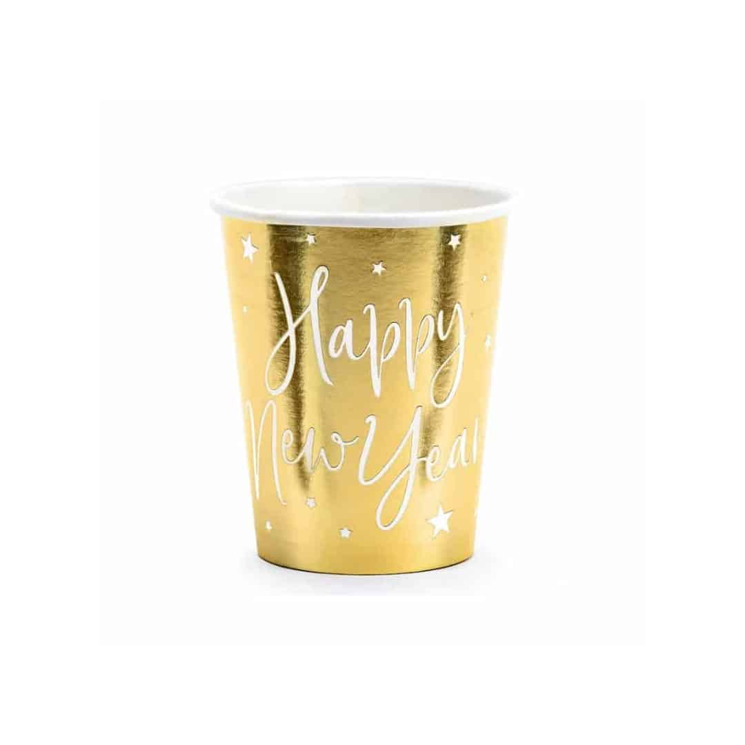 6 golden Happy New Year cups