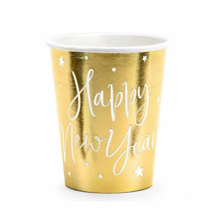 6 golden Happy New Year cups