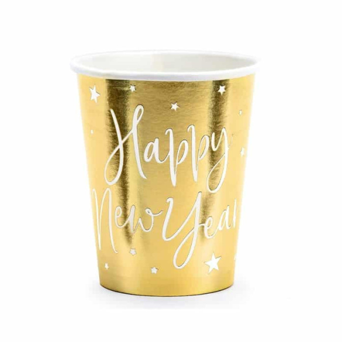 6 golden Happy New Year cups