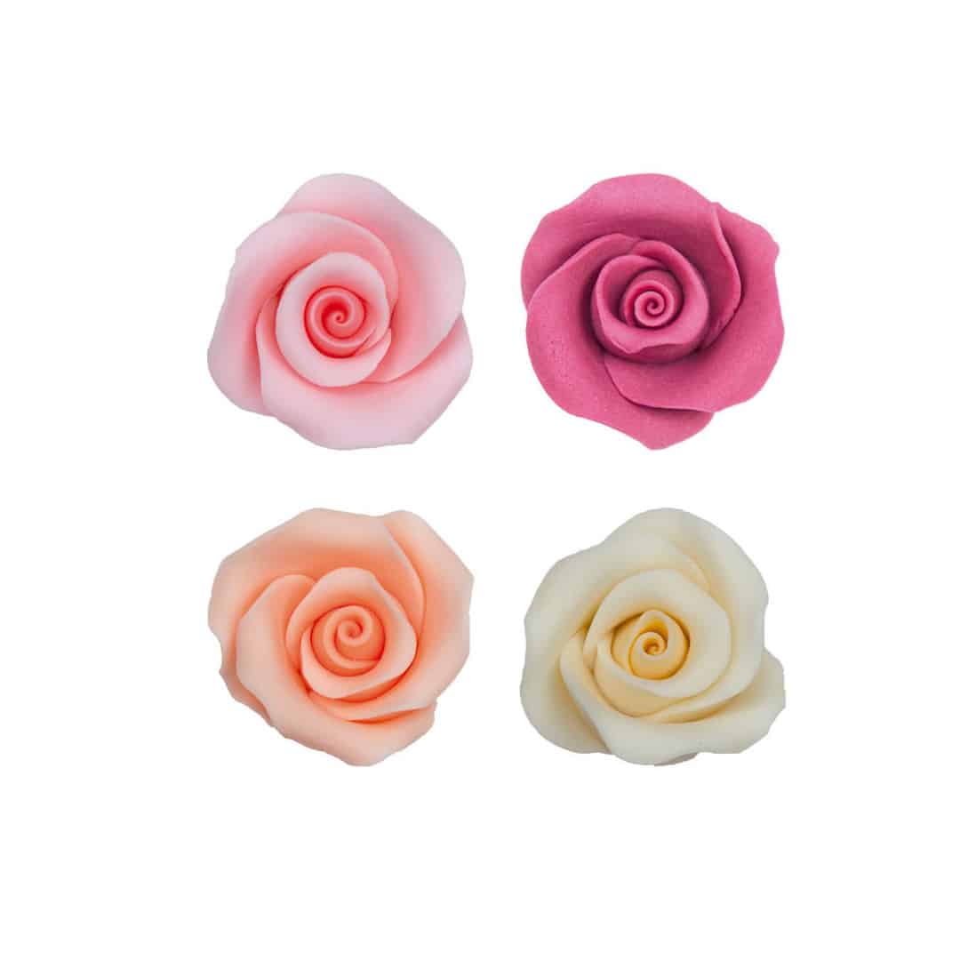 10 sugar roses, assorted in 4 colors