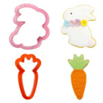 a rabbit cookie cutter and a carrot cookie cutter
