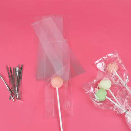 25 transparent cakepop bags with ribbon