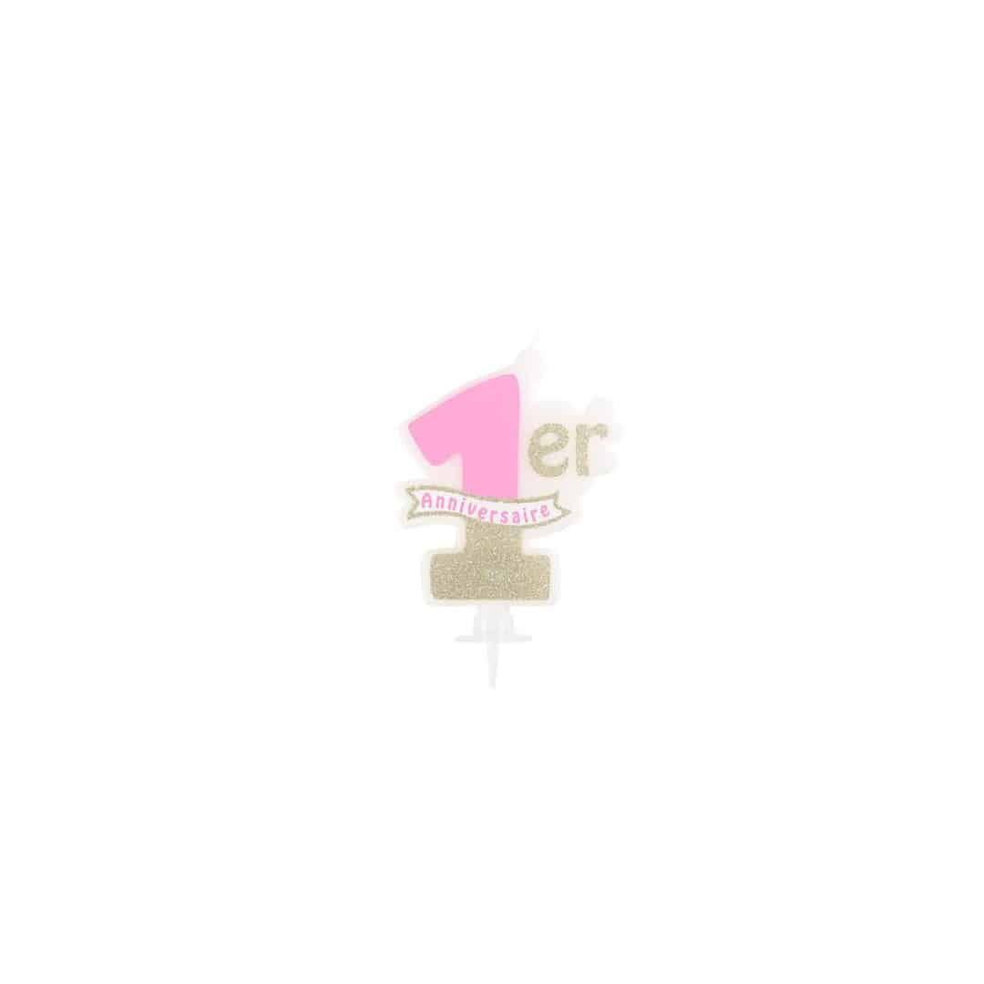 1 year anniversary candle pink & gold