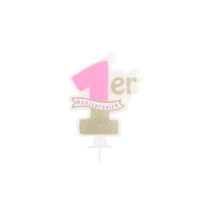 1 year anniversary candle pink & gold