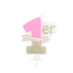 1 year anniversary candle pink & gold