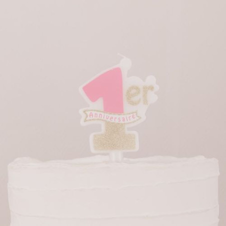 1 year anniversary candle pink & gold