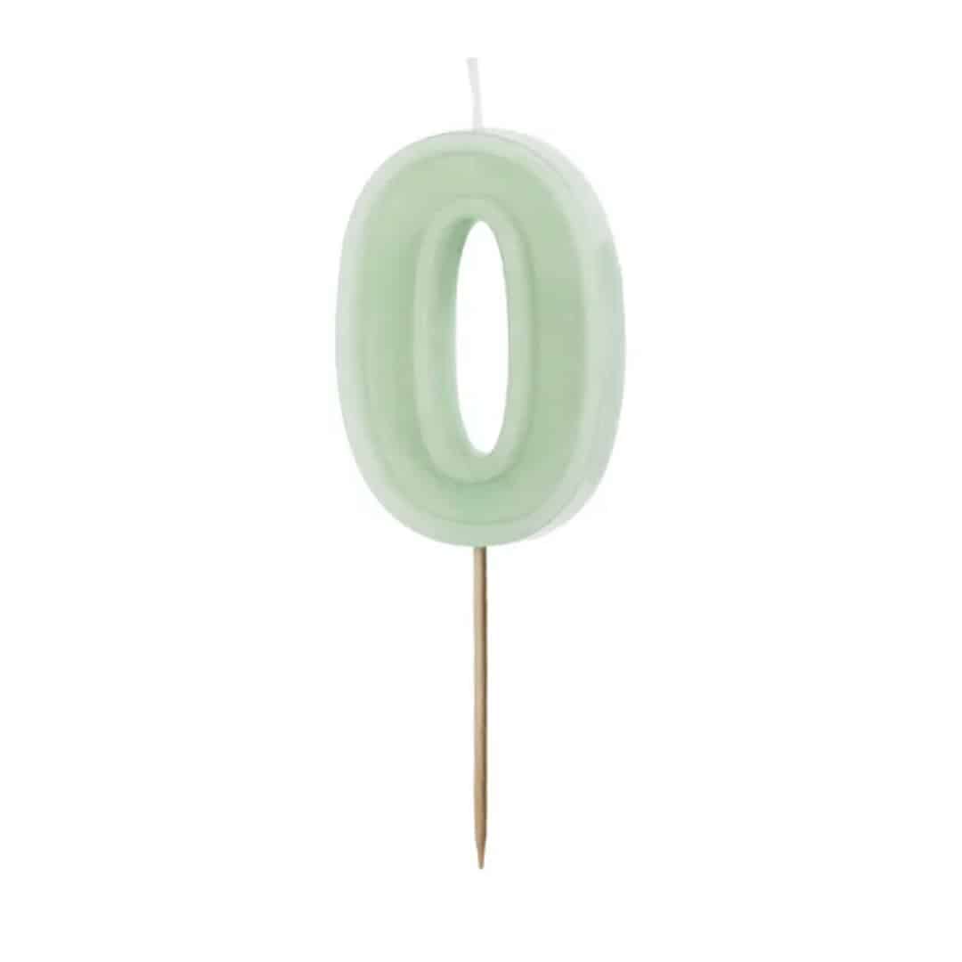 pastel green number candle 0
