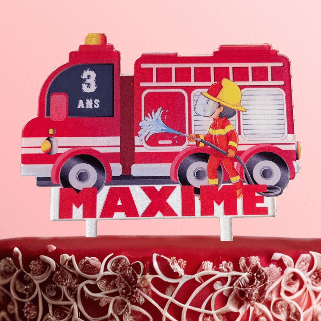 Customizable firefighter cake topper on a cake design
