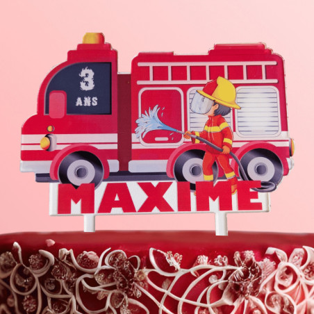 Customizable firefighter cake topper on a cake design