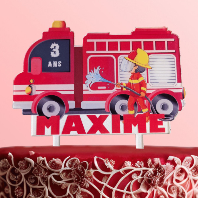 Customizable firefighter cake topper on a cake design