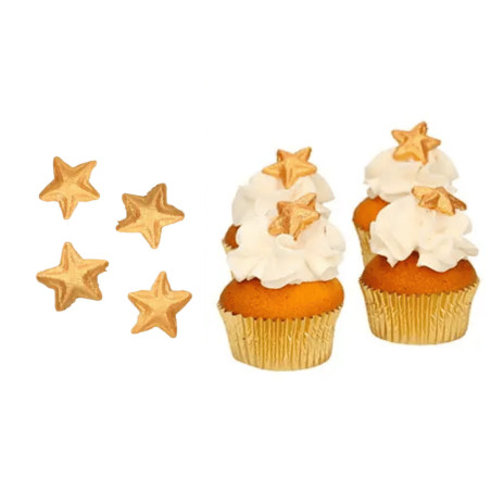 bronze colored sugar stars on cupcake