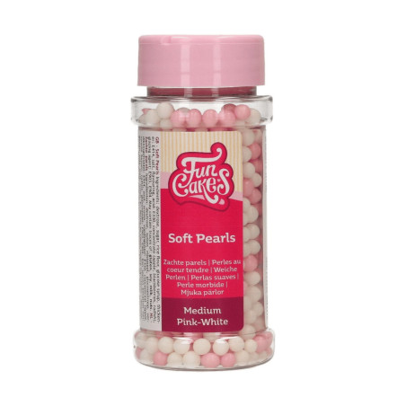 pot of pink and white sugar pearls funcakes