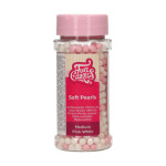 pot of pink and white sugar pearls funcakes