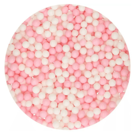 pink and white sugar pearls funcakes