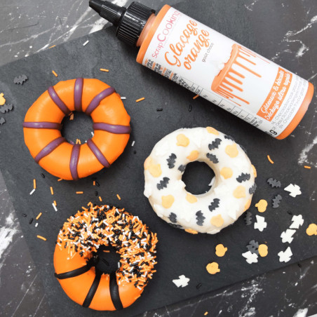 orange frosting and donuts