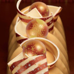 Christmas log decorated with chocolate boule