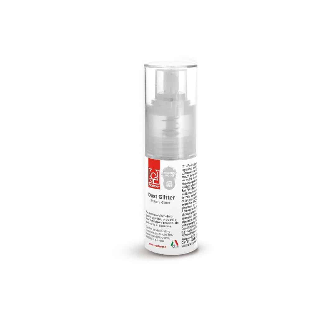 Shimmering silver powder spray