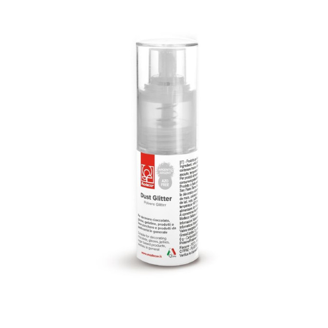 Shimmering silver powder spray