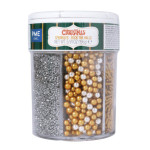 Assortment of gold and silver sprinkles