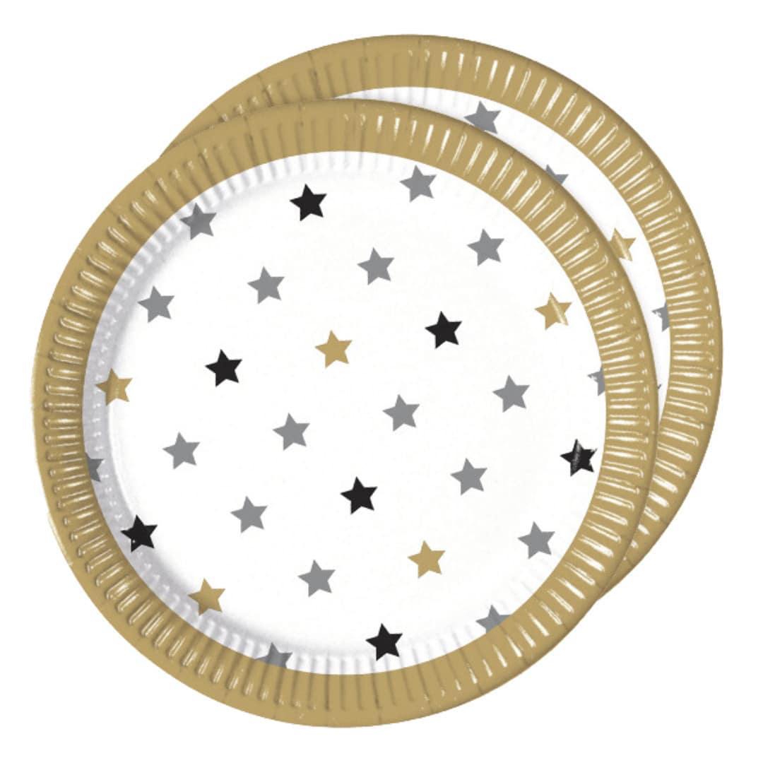 8 gold star birthday plates