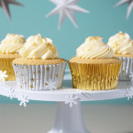 cupcake decorated with gold baking cup
