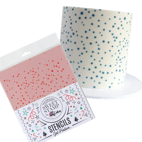 Sweet stamp snowfall stencil and visualization on a layer cake
