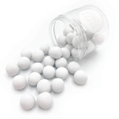 pot of white chocolate pearls