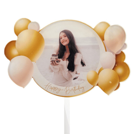 Golden birthday balloon cake topper
