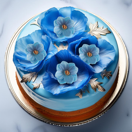 blue wafer flower cake