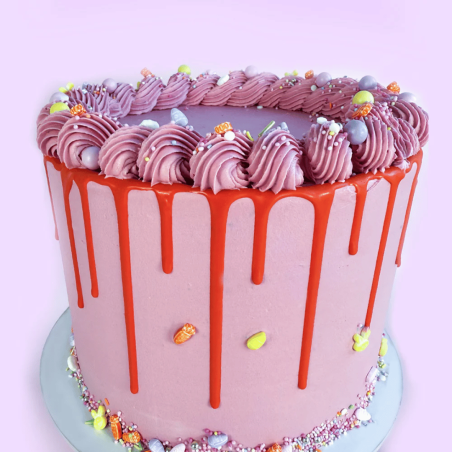 layer cake decorated with Happy Easter Sprinkles
