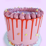 layer cake decorated with Happy Easter Sprinkles
