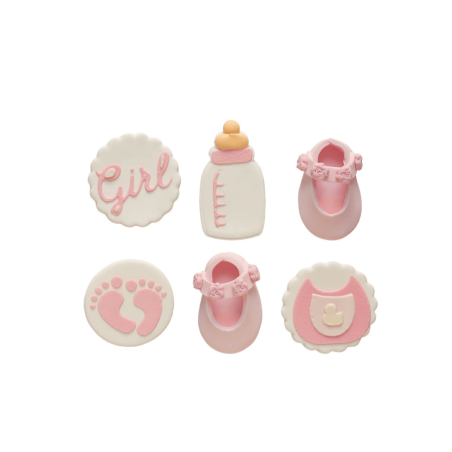 set of 6 sugar decorations it's a girl