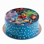 Avengers sugar disc on cake
