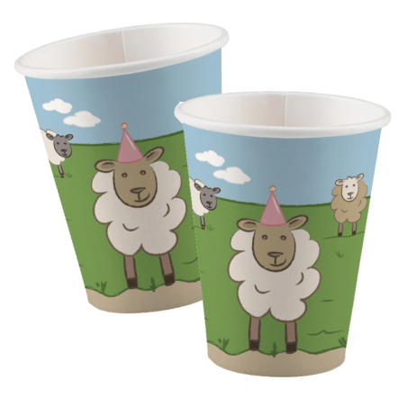 8 farm animal birthday cups