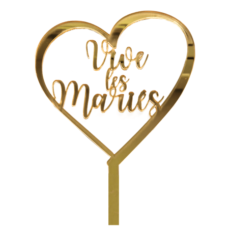 Long Live the Bride and Groom Gold Mirror Cake Topper