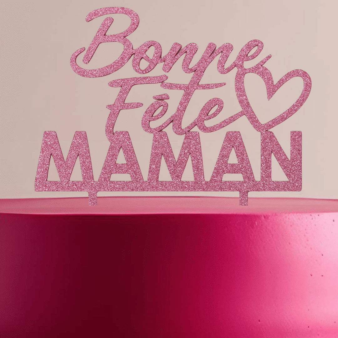 pink glitter Mother's Day cake topper