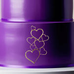 gold mirror heart face topper on purple cake design