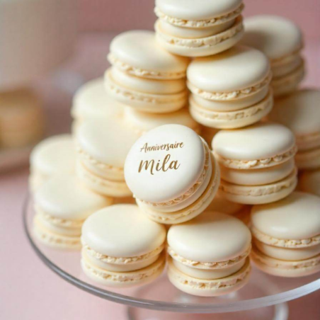macaron shells with engraved text