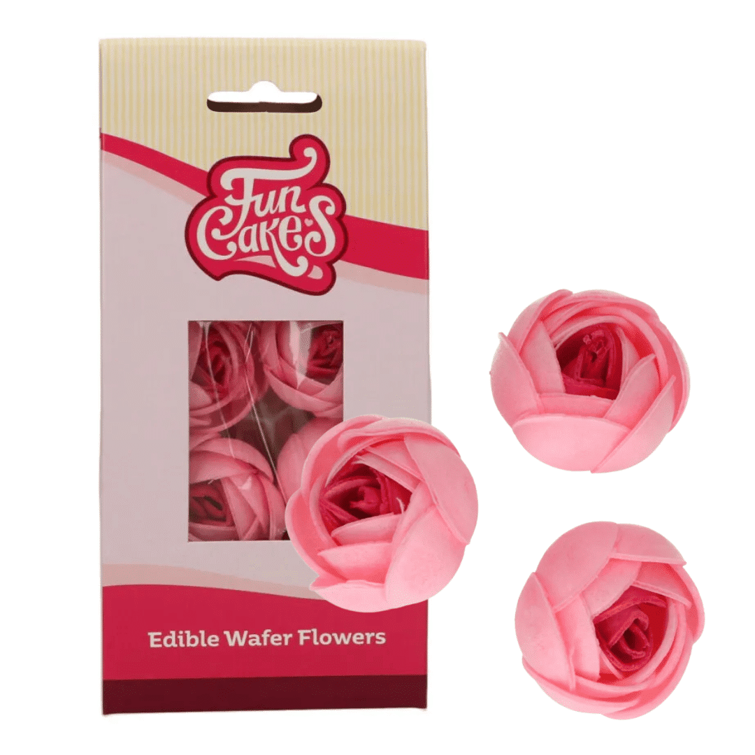 Pink wafer flower funcakes packaging
