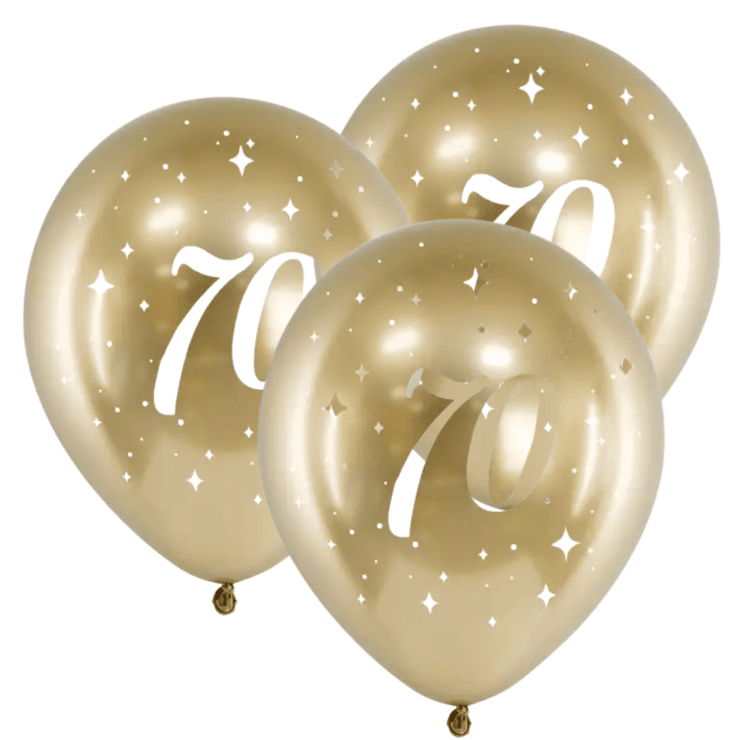 6 70th anniversary gold balloons