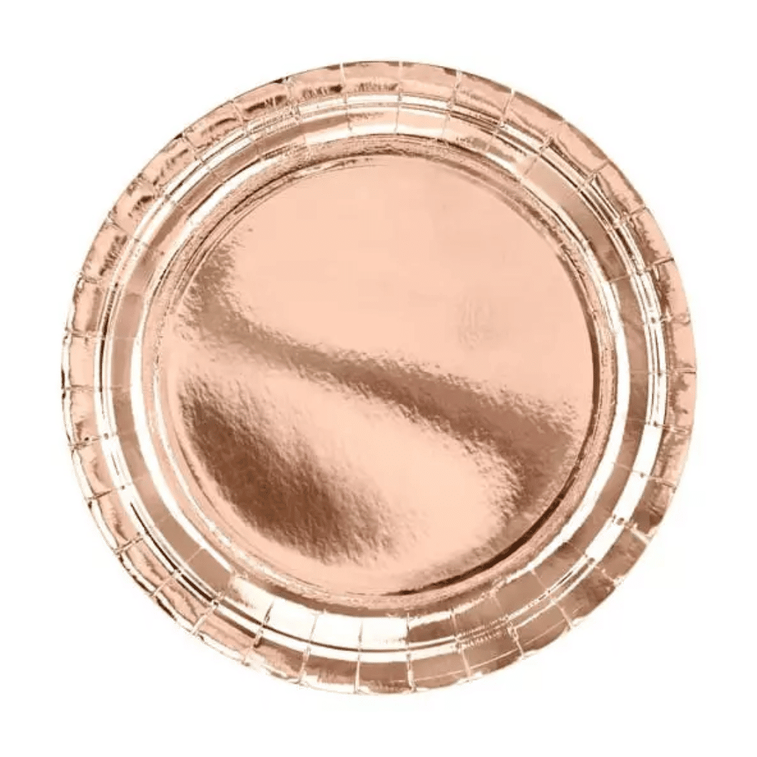 6 Rose Gold Flat Birthday Plates 23 cm